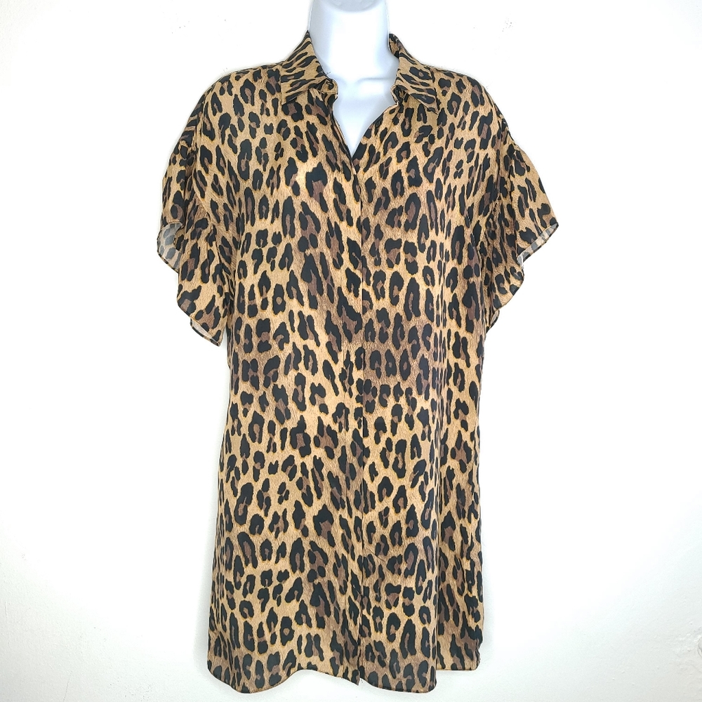 Alice + Olivia Jude Ruffle Button-Down Tunic Mini Dress Size S